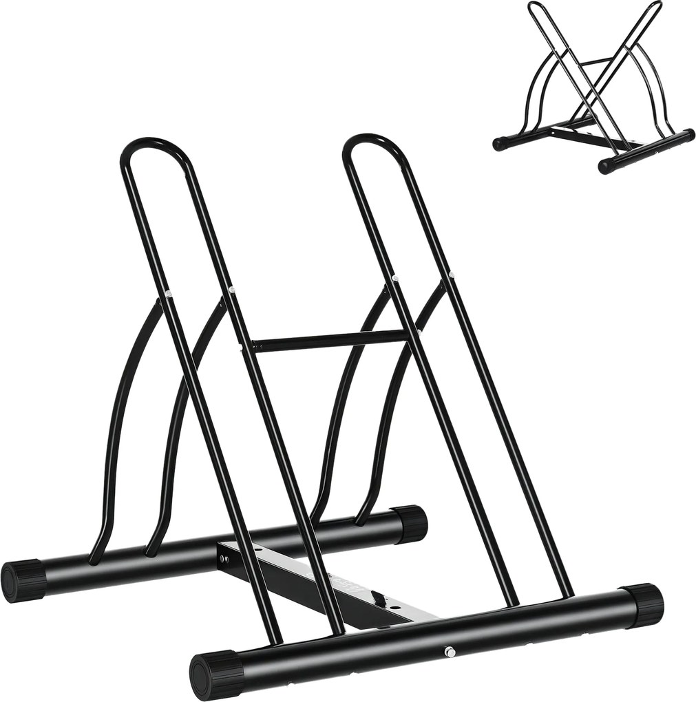 HOMCOM 2-Biciklis Parkoló Állvány - Stabil és Könnyen Összeszerelhető - Csúszásmentes Pad - Tubuláris Fém - 60x54x57 cm - Fekete | Aosom