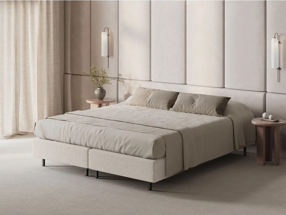 Krémszínű kárpitozott franciaágy ágytámla nélkül 160x200 cm Whale – Micadoni