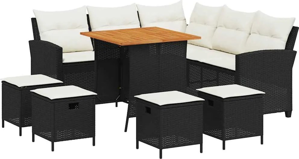 vidaXL 6 részes fekete polyrattan kerti ülőgarnitúra párnával L-alakú