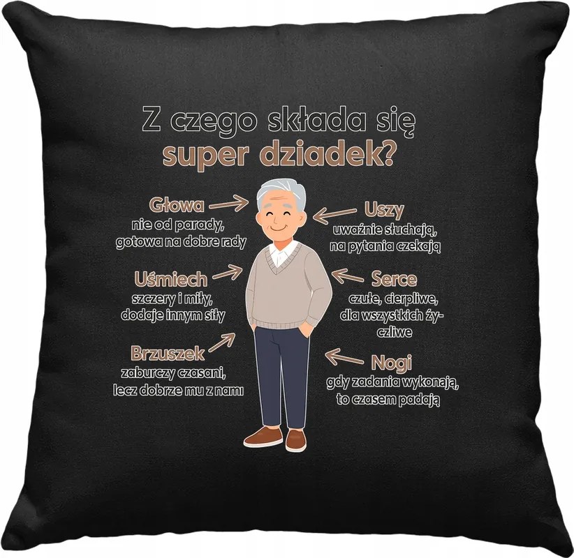 Párna Amiből Nagypapa áll, fekete