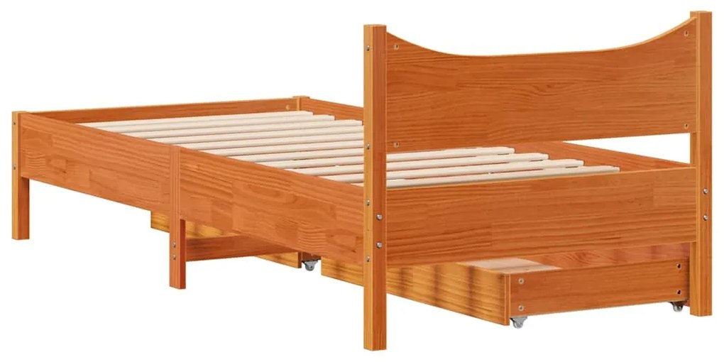 vidaXL viaszbarna tömör fenyőfa ágykeret fiókokkal 75 x 190 cm