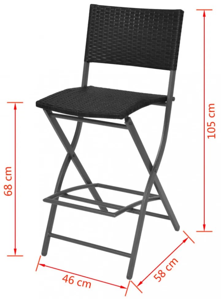 7-részes fekete kerti polyrattan/acél összecsukható étkezőszett