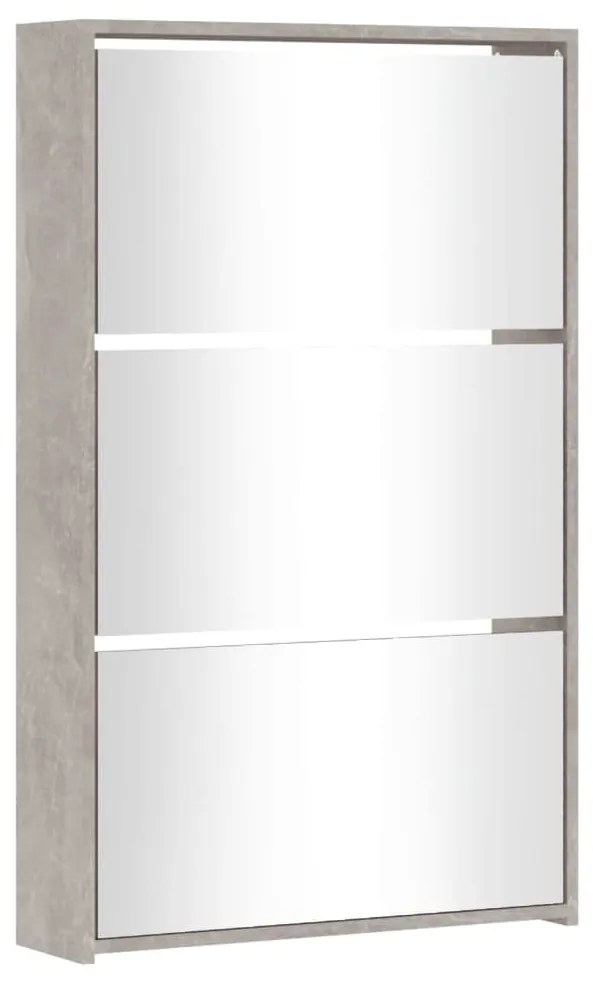 betonszürke 3 szintes cipőszekrény tükörrel 63 x 17 x 102,5 cm