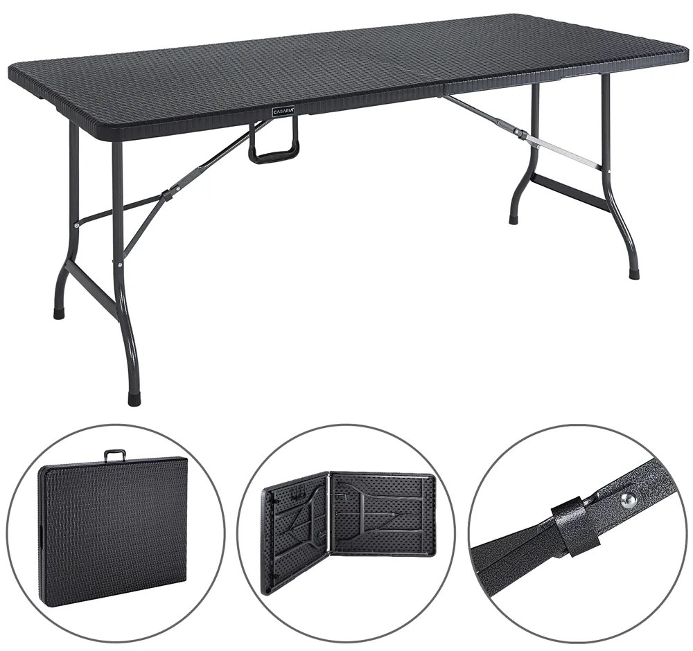 Casaria® Rattan asztal 180x75x73 cm - fekete