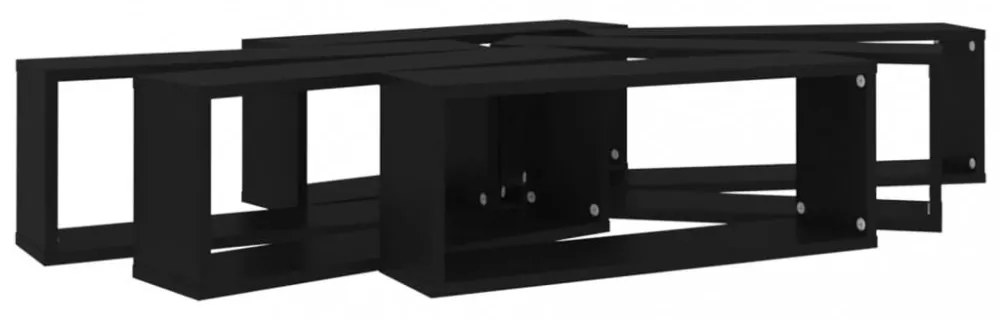 6 db fekete szerelt fa négyszögű fali polc 60 x 15 x 23 cm
