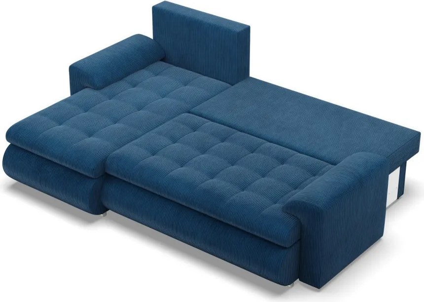 Tokio sarokkanapé, 2 ágyneműtartóval, kordbársony, baloldali, kék