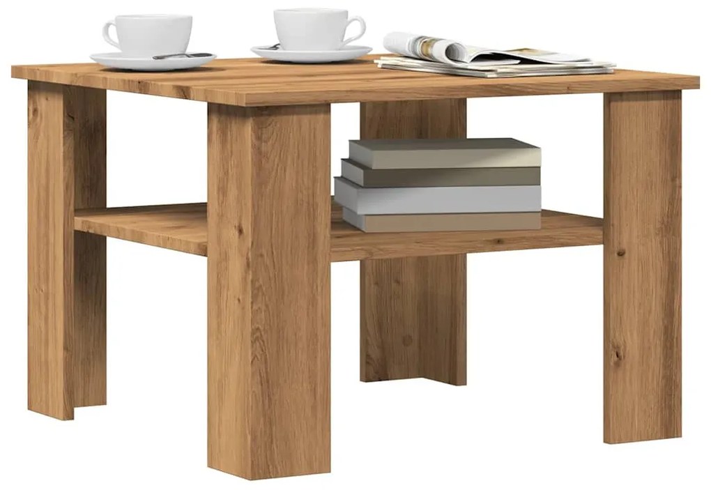 kézműves tölgy színű szerelt fa dohányzóasztal 60x60x42 cm