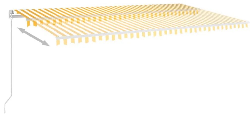 Sárga és fehér kézzel kihúzható LED-es napellenző 600 x 350 cm