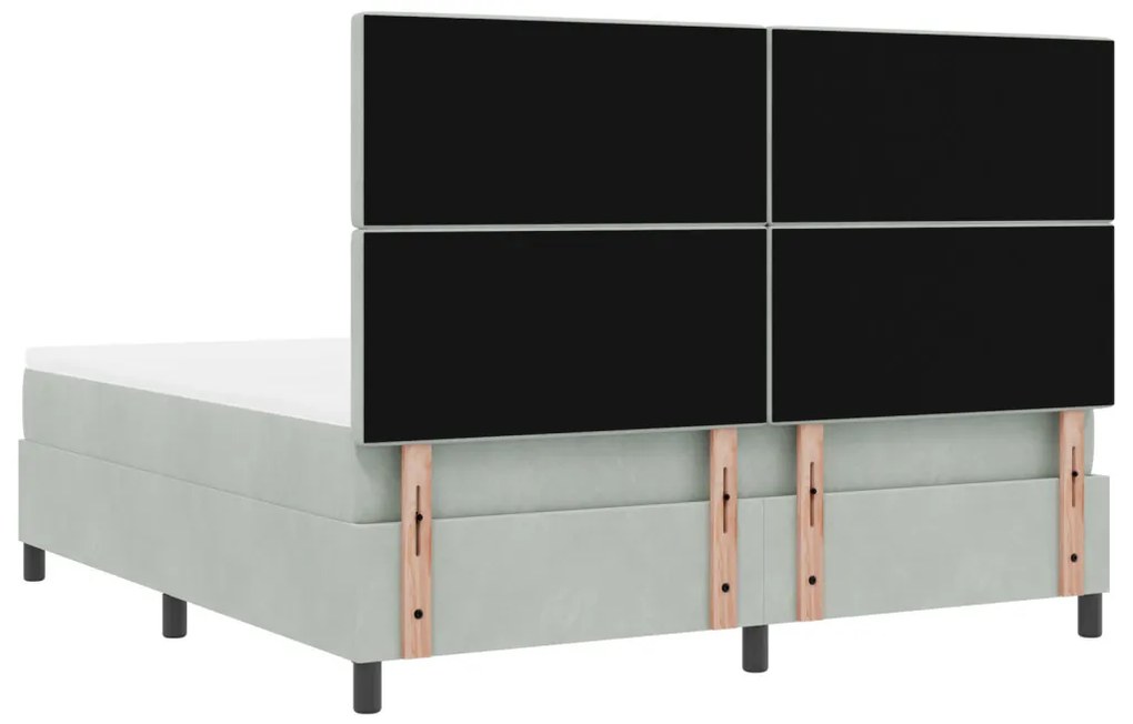 Boxspring ágy matraccal & LED világítással, világosszürke, 180x200 cm, bársonyos