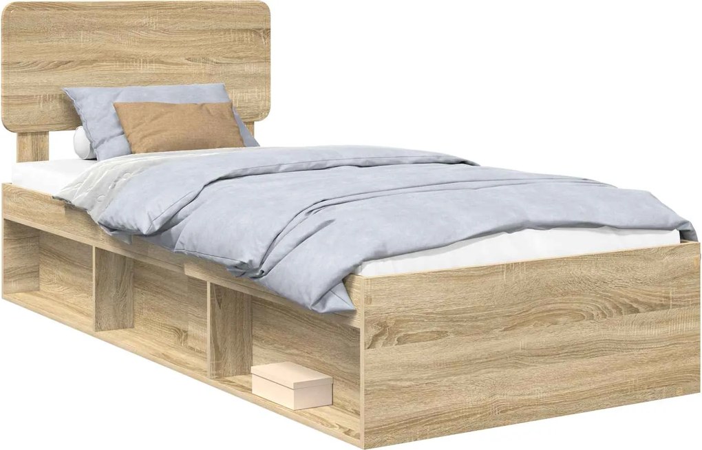 vidaXL Ágykeret fejtámlával Sonoma 100 x 200 cm Tömör fenyőfa