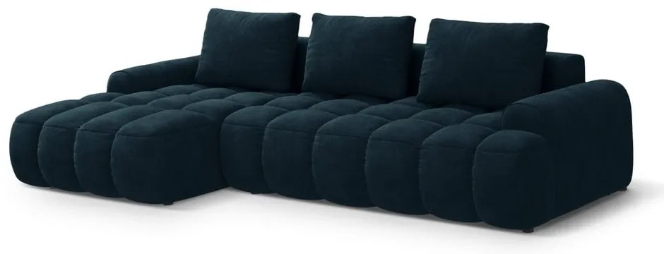 Petróleum színű bársony kinyitható-tárolóhelyes sarokkanapé (bal oldali-heverő résszel) Linz – Cosmopolitan Design