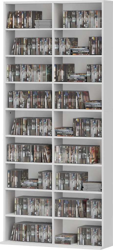 HOMCOM CD DVD Blu-ray Polc - CD Állvány akár 640 CD-hez, 360 DVD-hez vagy 430 Blu-ray-hez - Állítható Polcú Média Tartó a Térben 78,5 x 24 x 175 cm Fe