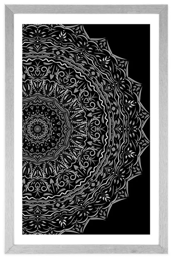 Poszter paszportuval Mandala vintage stílusban fekete fehérben