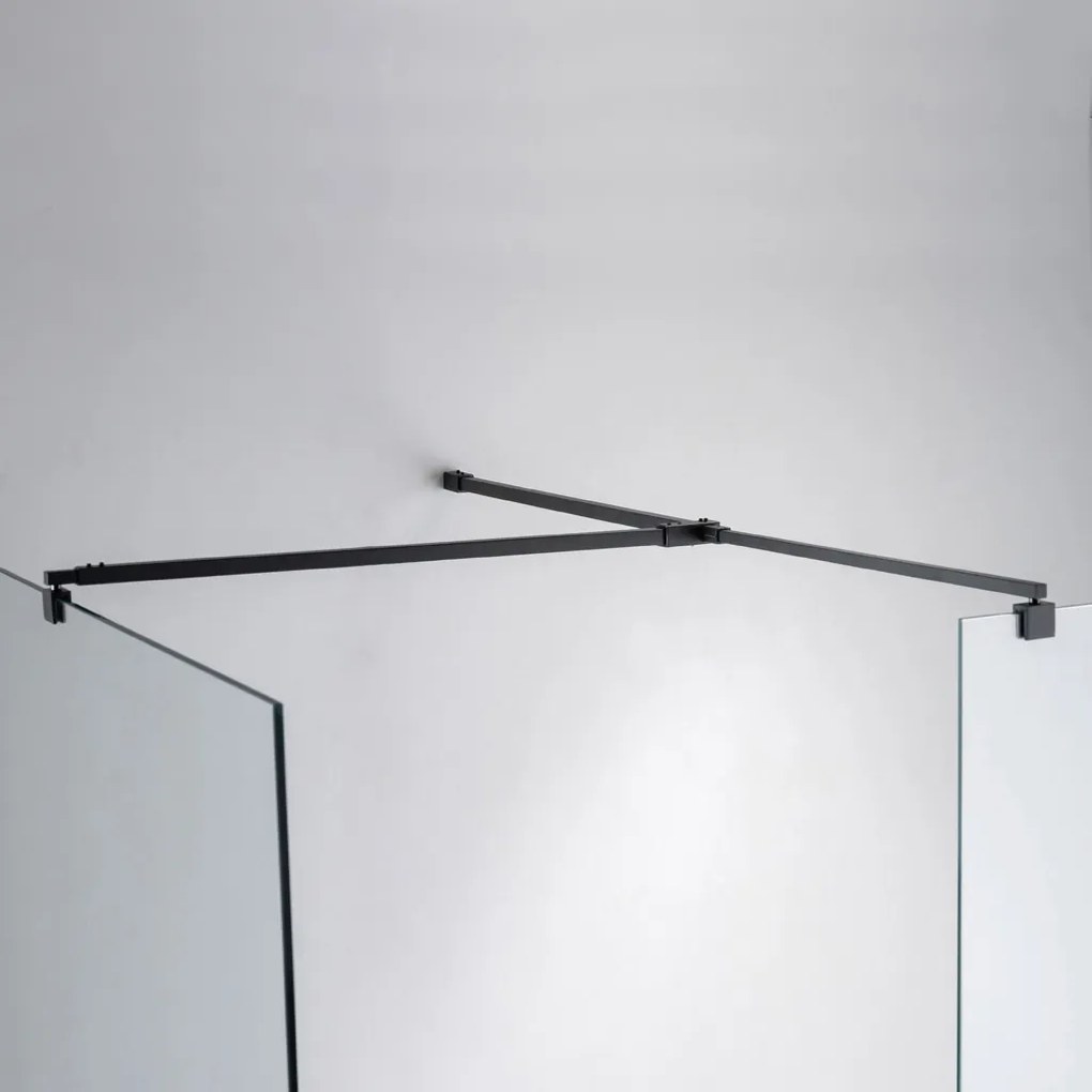 Stuxi Milano Kombi Plus 2 Black Walk-in zuhanyfal, 130x80 cm, 8 mm vastag vízlepergető biztonsági üveggel, 2 polccal és törölközőtartóval