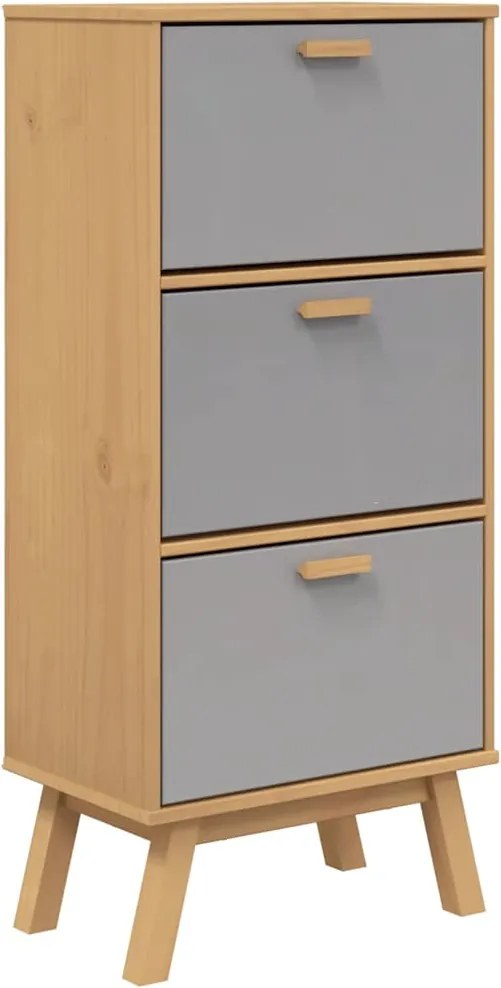 vidaXL OLDEN szürke és barna tömör fenyőfa cipőszekrény 55x35x120 cm