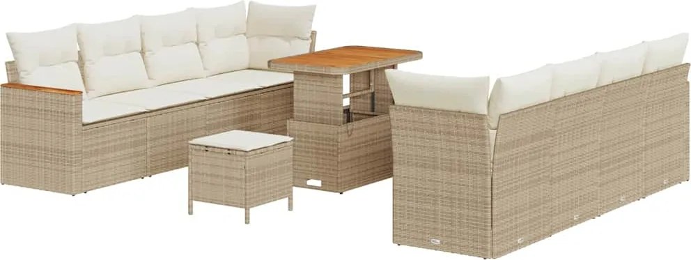 vidaXL Kerti Kanapé Szett párnával 12 pcs Bézs polirattan