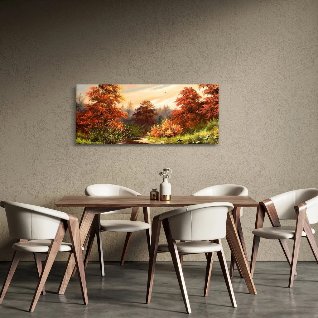 Kép egy folyóról egy őszi tájban, olajfestmény (120x50 cm)