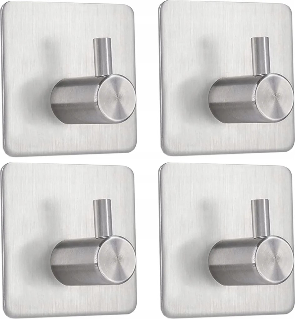 4 x Törölközőtartó Akasztó Ezüst Fürdőszobai Konyhai Ezüst Ragasztó