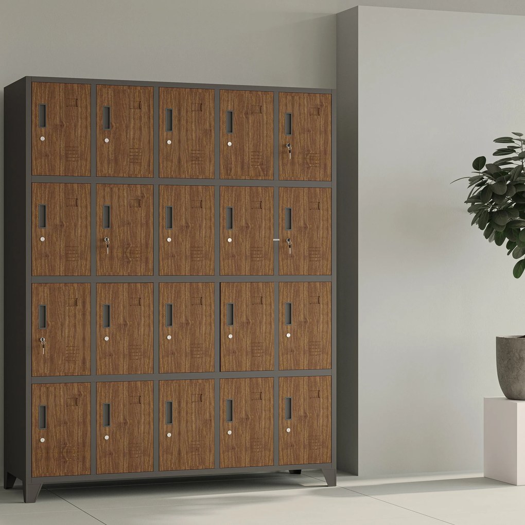20 rekeszes, lábakon álló szociális szekrény, antracit/dió, 1360x1720x450 mm: ROBERT Eco Design