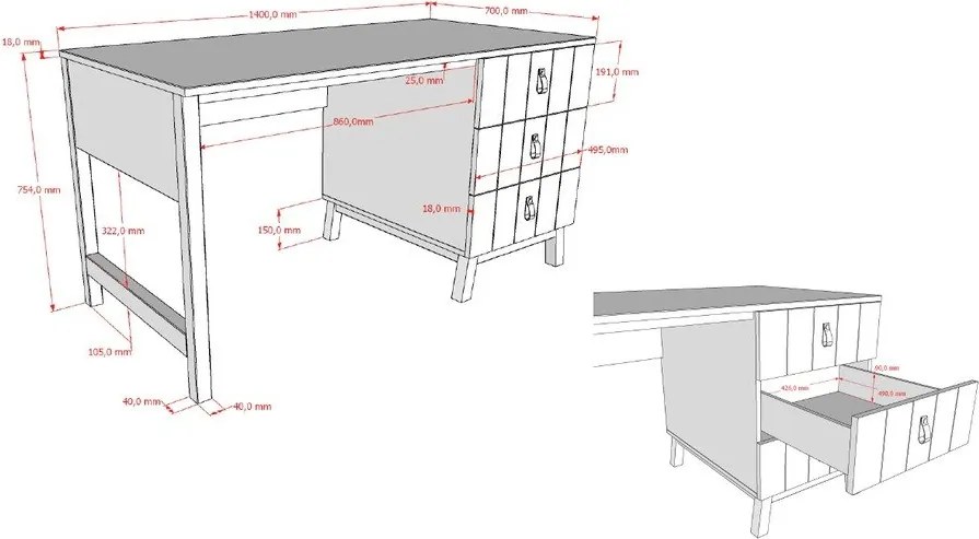 Gyerek íróasztal 70x140 cm Sezane – Vipack