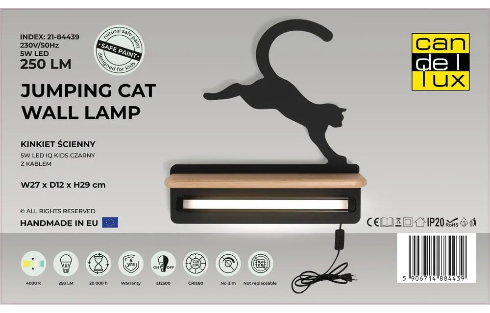 Fekete gyerek lámpa Cat – Candellux Lighting