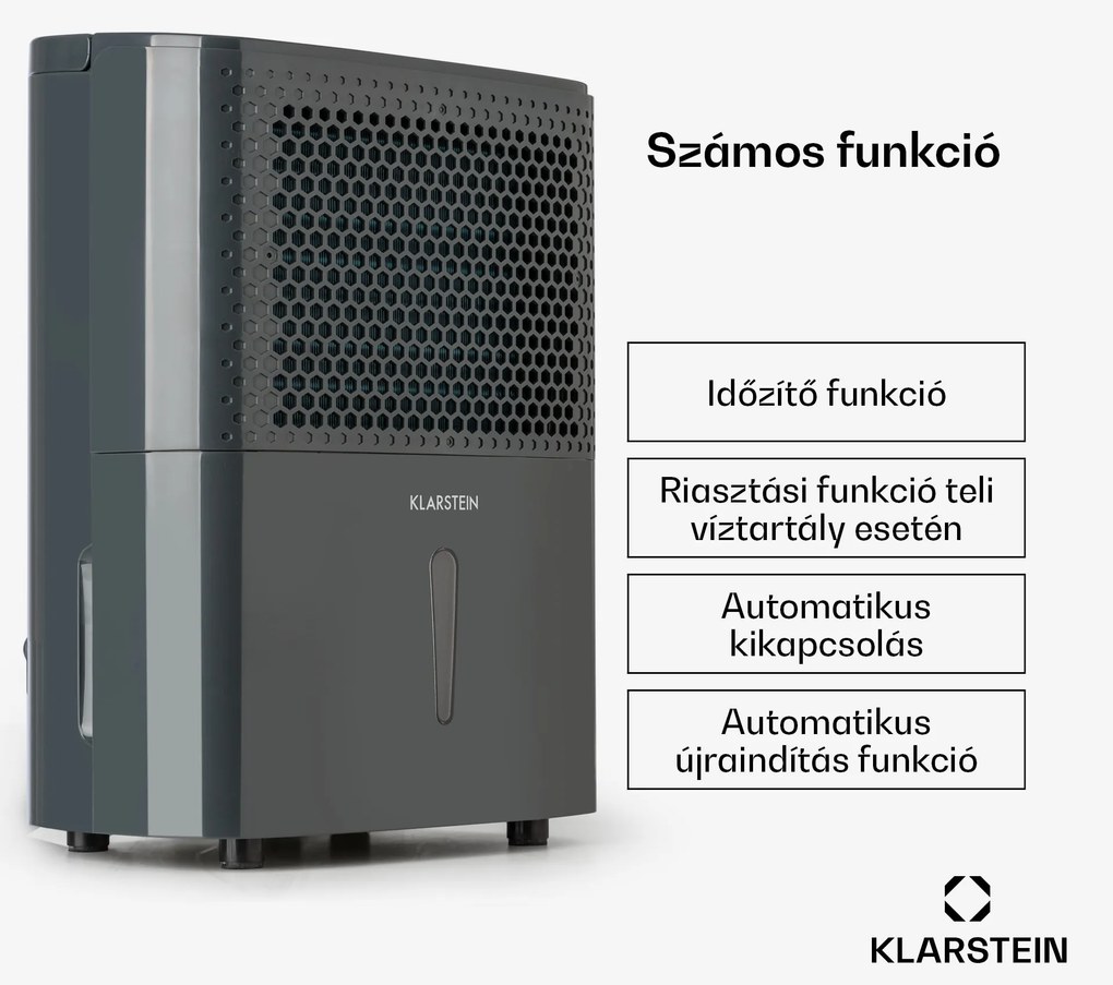 Klarstein Dryfy 10, páramentesítő, 240 W, 10 l/24 h, 100 m³/h, 15 - 20 m², dryselect, 40 dB, szürke