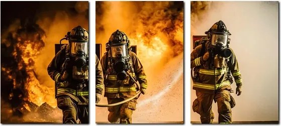 Tűzoltó falikép triptichon 3 részes prémium 40x90 cm