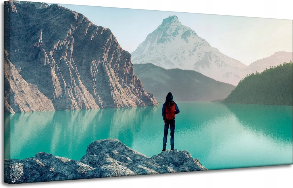 Vászonkép Hegymászás Tó Természet Tájkép 120x60 cm