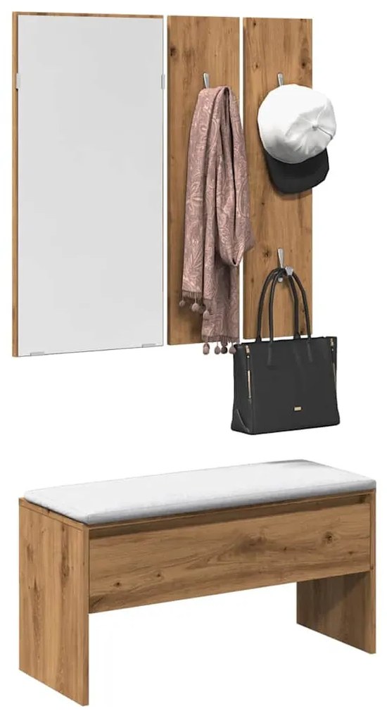 vidaXL kézműves tölgy színű szerelt fa előszobai bútorszett