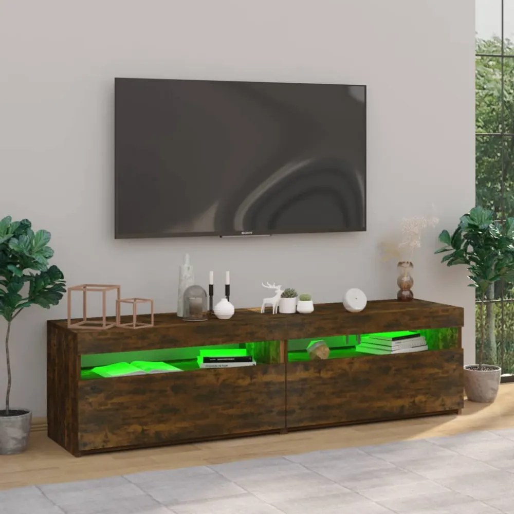 2 db füstös tölgy színű TV-szekrény LED-ekkel 75 x 35 x 40 cm