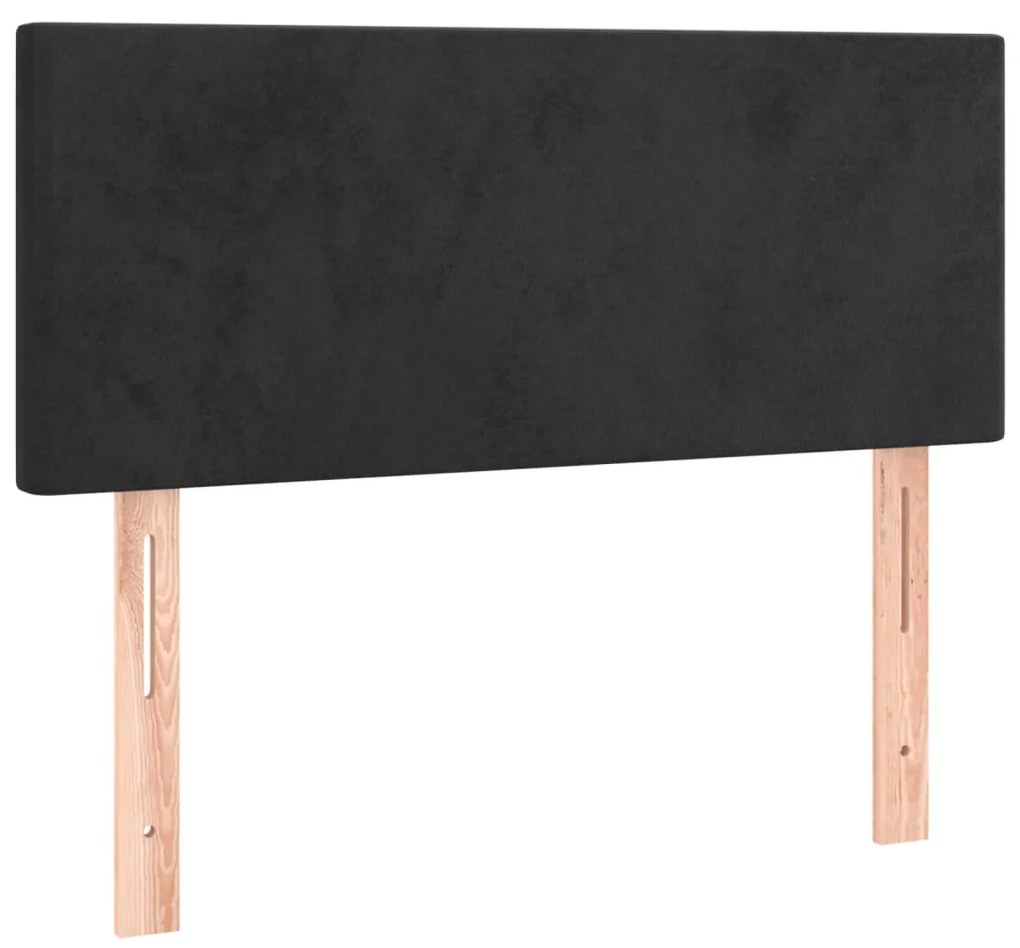 fekete bársony rugós ágy matraccal 90 x 200 cm
