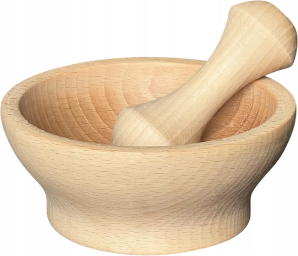 Fából készült mozsár fűszerekhez, gyógynövényekhez, kerek, bükkfa