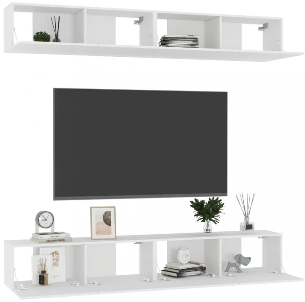 4 db fehér szerelt fa TV-szekrény 100 x 30 x 30 cm