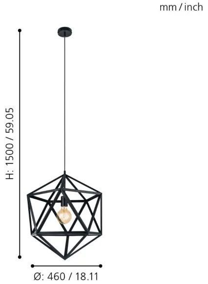 Eglo 49762 - Mennyezeti függesztékes lámpa EMBLETON 1xE27/60W