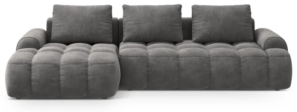 Szürke bársony kinyitható-tárolóhelyes sarokkanapé (bal oldali-heverő résszel) Linz – Cosmopolitan Design