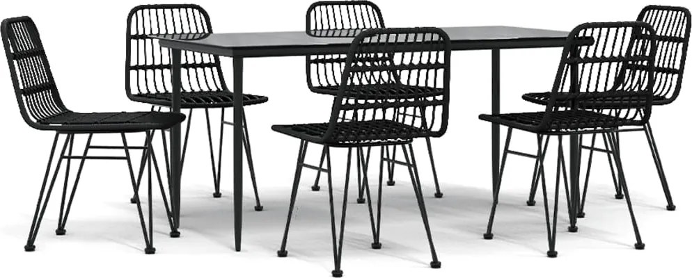 vidaXL 7 részes fekete polyrattan kerti étkezőgarnitúra