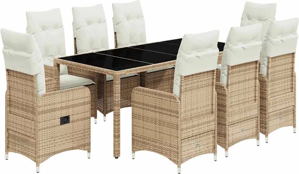 vidaXL 9 részes bézs polyrattan kerti bisztrógarnitúra párnákkal