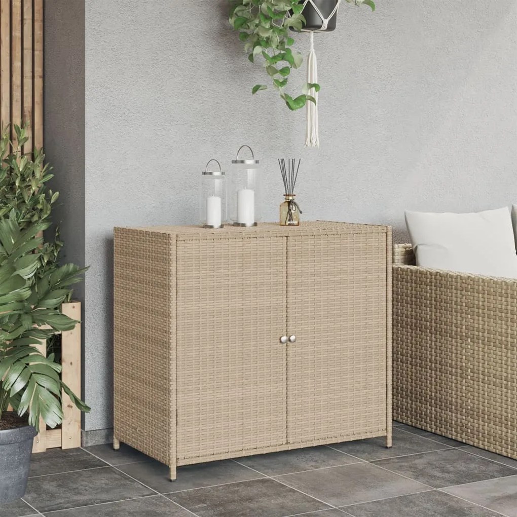 bézs polyrattan kerti tárolószekrény 83x45x76 cm