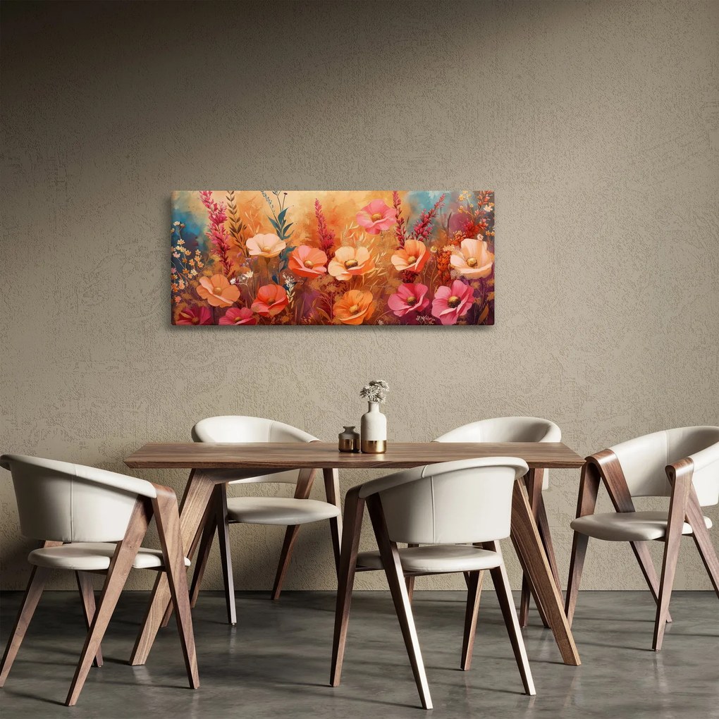 Kép - Virágos rét, festmény (120x50 cm)