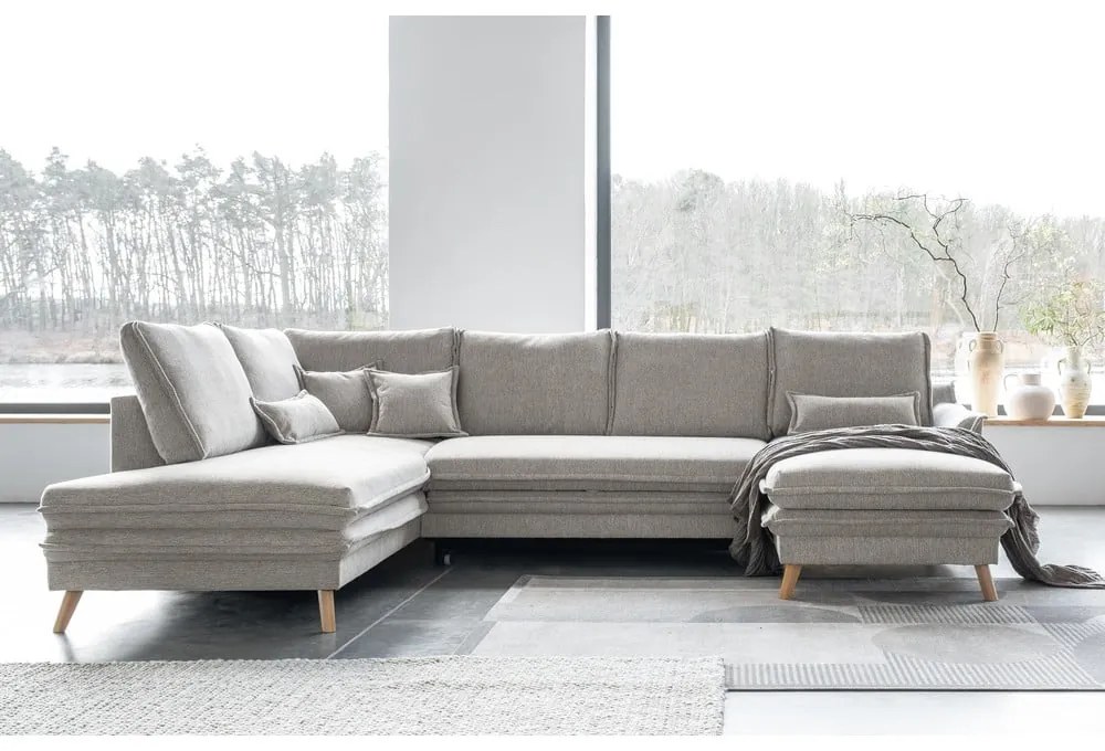 Bézs kinyitható sarokkanapé (bal oldali-U alakú) Charming Charlie – Miuform