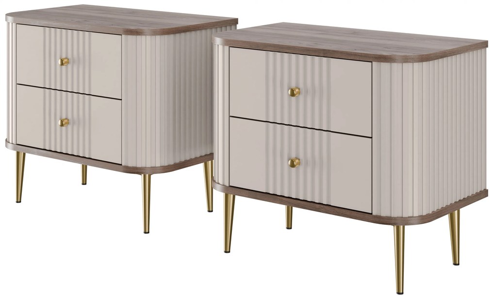 Vesper éjjeliszekrény szett 56 cm - kasmír / dió / arany lábak