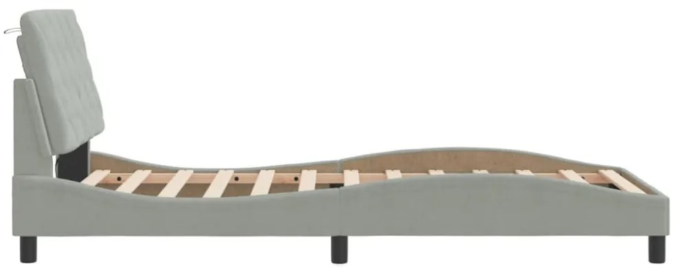 világosszürke bársony ágykeret LED-világítással 100 x 200 cm