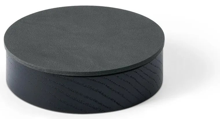 Fekete-antracitszürke fedeles-dekoratív fa-öko bőr tárolódoboz ø 11x3,5 cm Circle Nupo – LIND DNA