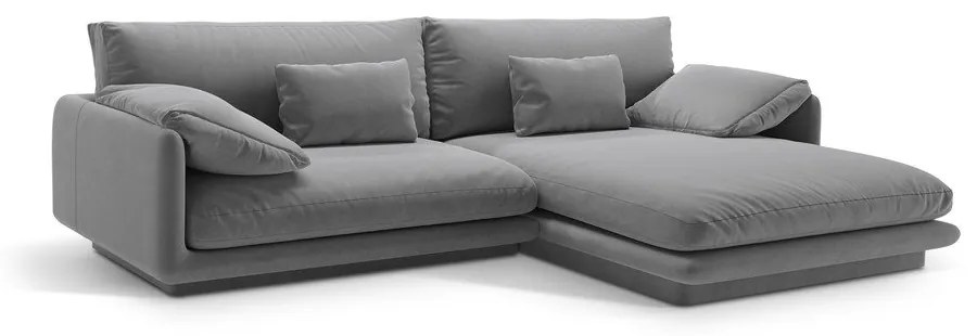 Világosszürke bársony sarokkanapé (jobb oldali-heverő résszel) Torino – Micadoni