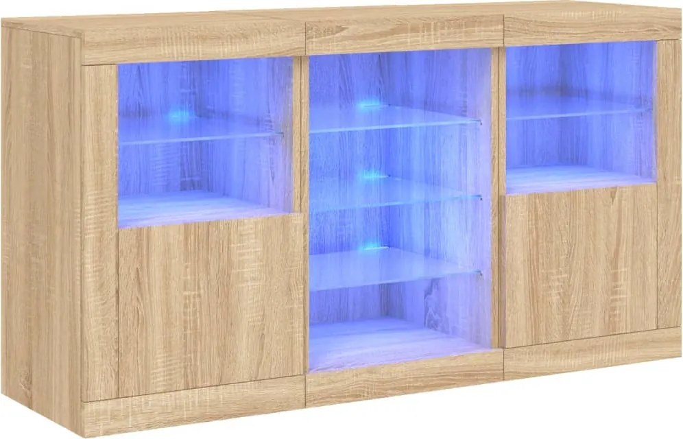 vidaXL sonoma tölgy színű tálalószekrény LED-világítással 123x37x67 cm