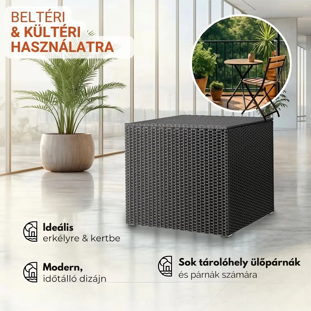 RICCO polyrattan tárolódoboz, 318L, 75x75x70 cm, fekete Casaria