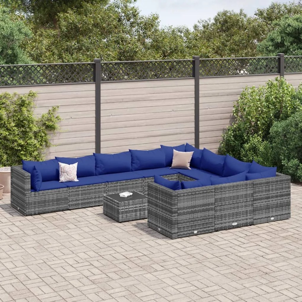 vidaXL 11 részes szürke polyrattan kerti ülőgarnitúra párnákkal