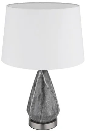 Globo 24147W Asztali lámpa fém nikkel matt, fehér textil, kábel textil fekete, billenőkapcsoló a kábelen, márvány megjelenésű fém talapzat, ø: 350mm, M: 540mm, kábel hossza 1500mm, 1x E27 40W 230V izzó nélkül