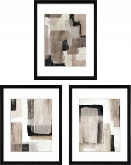 fekete absztrakt falikép szett 3 db barna blokkokkal