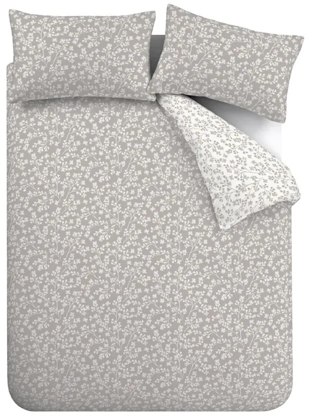 Szürke kétszemélyes-hosszabbított flanel ágyneműhuzat 230x220 cm Grace Floral Leaf – Catherine Lansfield